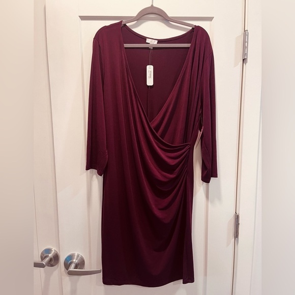 CURVE Dresses & Skirts - CURVE Maroon Stretch Jersey Wrap Gown
